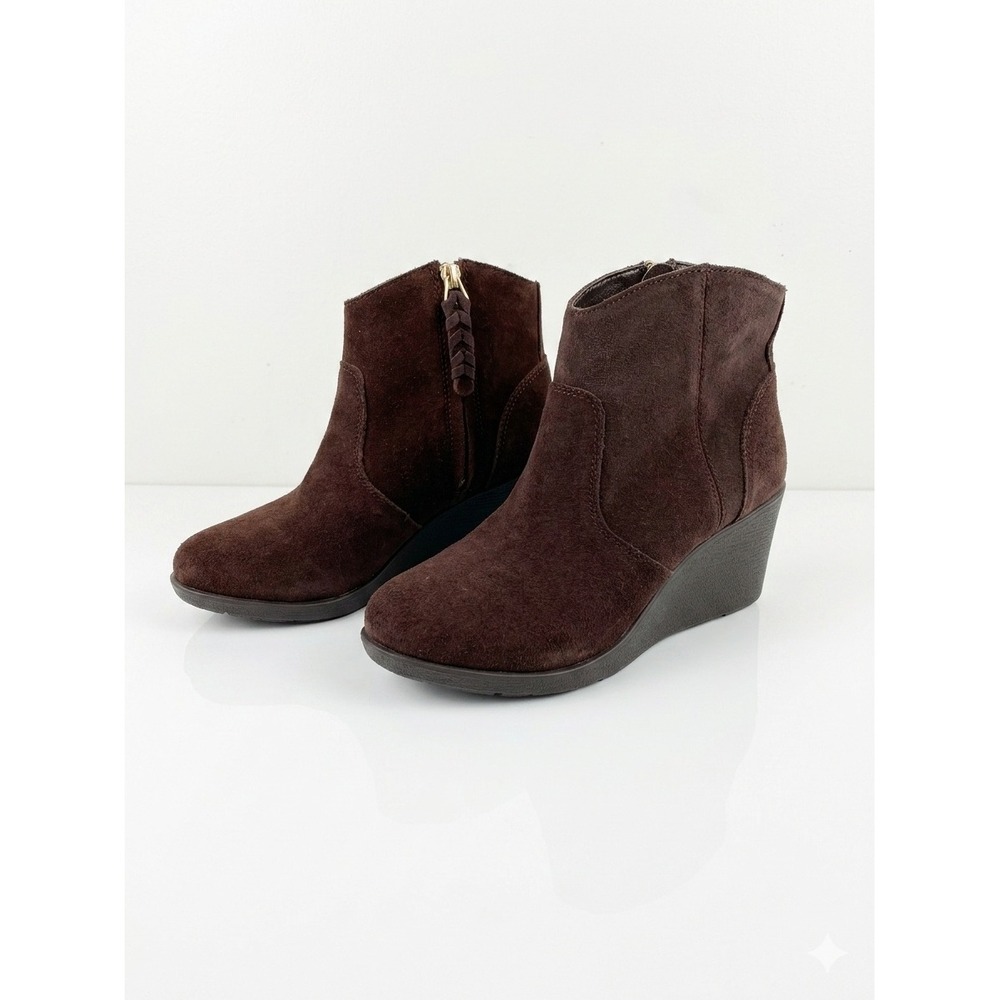 Crocs Leigh Ankle Wedge Bootie Brown Suede Side Zip Boots 203418 Womens 6